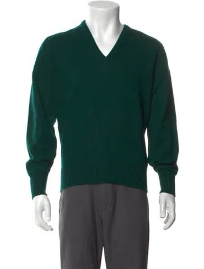 Pre-owned Neiman Marcus Cashmere V-neck Pullover In Green