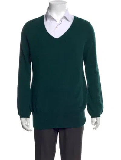 Pre-owned Neiman Marcus Cashmere V-neck Pullover In Green