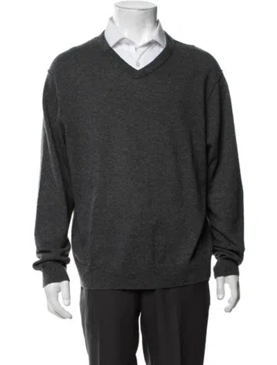 Pre-owned Neiman Marcus Cashmere V-neck Pullover In Grey