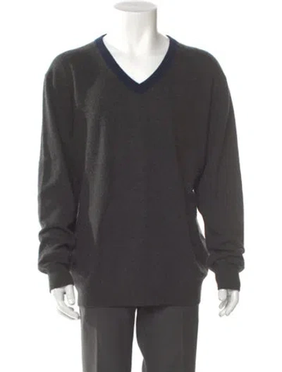 Pre-owned Neiman Marcus Cashmere V-neck Pullover In Grey