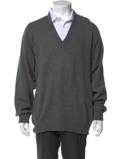 Pre-owned Neiman Marcus Cashmere V-neck Pullover In Grey