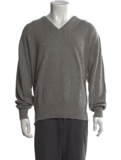 Pre-owned Neiman Marcus Cashmere V-neck Pullover In Grey