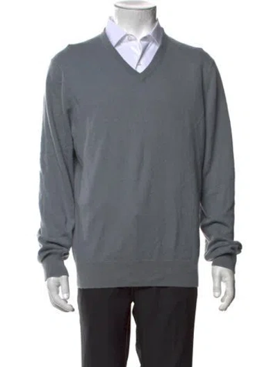 Pre-owned Neiman Marcus Cashmere V-neck Pullover In Grey
