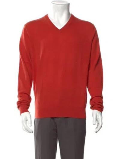 Pre-owned Neiman Marcus Cashmere V-neck Pullover In Orange