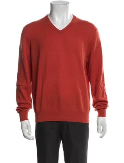 Pre-owned Neiman Marcus Cashmere V-neck Pullover In Orange