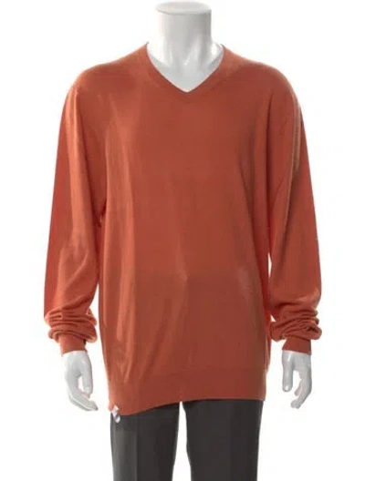 Pre-owned Neiman Marcus Cashmere V-neck Pullover In Orange