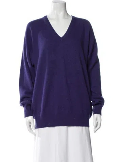 Pre-owned Neiman Marcus Cashmere V-neck Pullover In Purple