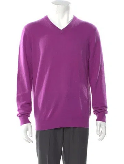 Pre-owned Neiman Marcus Cashmere V-neck Pullover In Purple