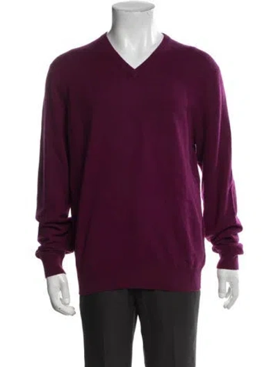 Pre-owned Neiman Marcus Cashmere V-neck Pullover In Purple