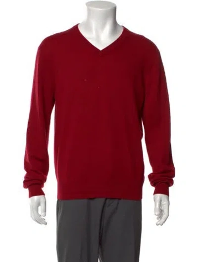 Pre-owned Neiman Marcus Cashmere V-neck Pullover In Red