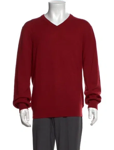 Pre-owned Neiman Marcus Cashmere V-neck Pullover In Red