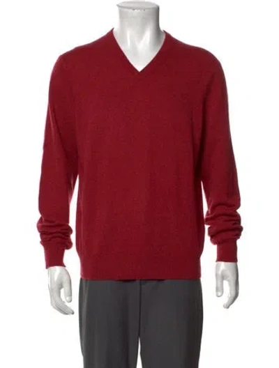 Pre-owned Neiman Marcus Cashmere V-neck Pullover In Red