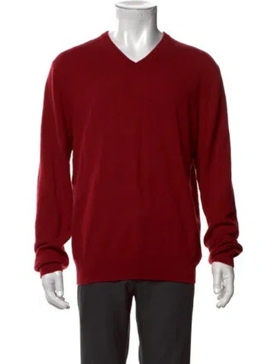 Pre-owned Neiman Marcus Cashmere V-neck Pullover In Red