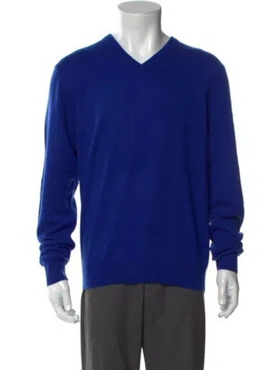 Pre-owned Neiman Marcus Cashmere V-neck Pullover W/ Tags In Blue
