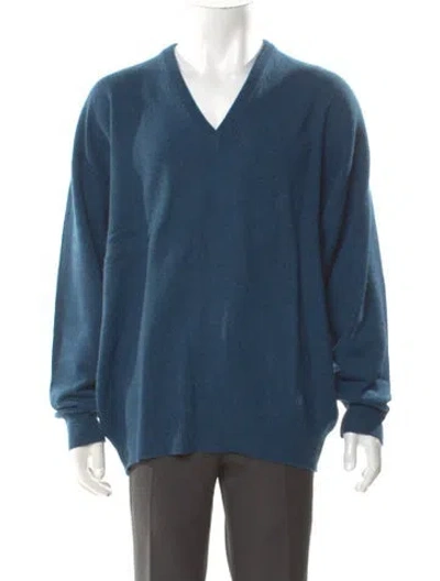 Pre-owned Neiman Marcus Cashmere V-neck Pullover W/ Tags In Blue