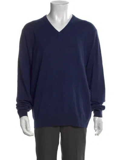 Pre-owned Neiman Marcus Cashmere V-neck Pullover W/ Tags In Blue