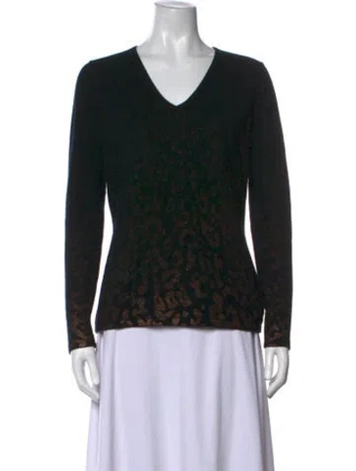 Pre-owned Neiman Marcus Cashmere V-neck Sweater In Black/orange