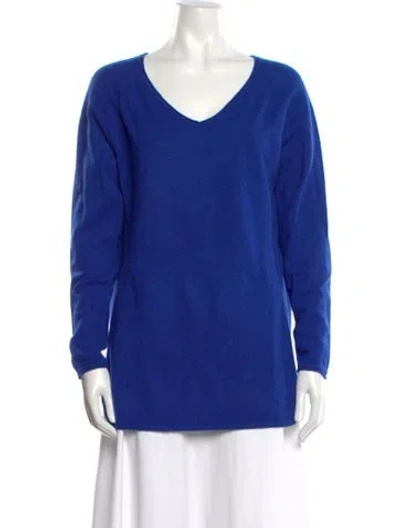 Pre-owned Neiman Marcus Cashmere V-neck Sweater In Blue