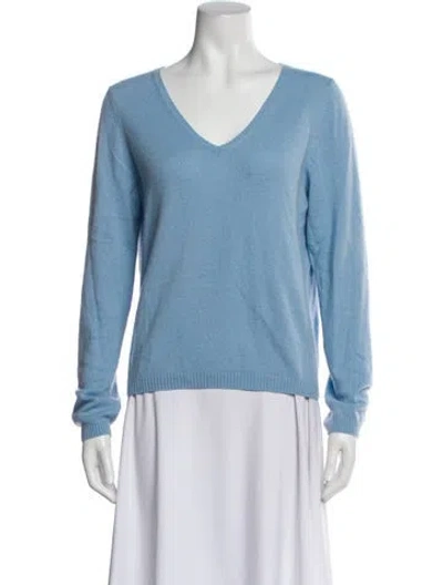 Pre-owned Neiman Marcus Cashmere V-neck Sweater In Blue