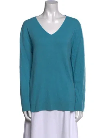 Pre-owned Neiman Marcus Cashmere V-neck Sweater In Blue