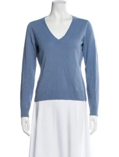 Pre-owned Neiman Marcus Cashmere V-neck Sweater In Blue