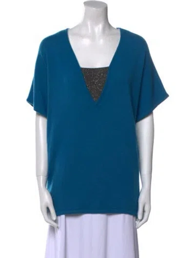Pre-owned Neiman Marcus Cashmere V-neck Sweater In Blue