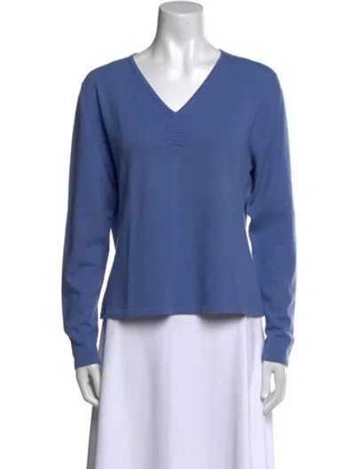 Pre-owned Neiman Marcus Cashmere V-neck Sweater In Blue