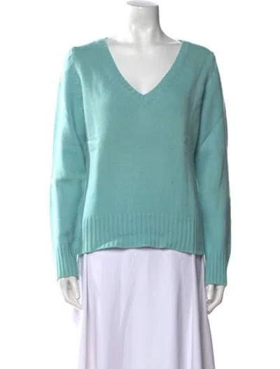 Pre-owned Neiman Marcus Cashmere V-neck Sweater In Blue