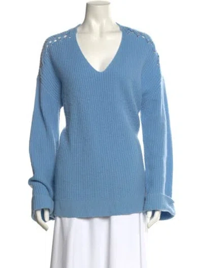 Pre-owned Neiman Marcus Cashmere V-neck Sweater In Blue