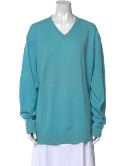 Pre-owned Neiman Marcus Cashmere V-neck Sweater In Blue