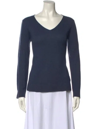 Pre-owned Neiman Marcus Cashmere V-neck Sweater In Blue