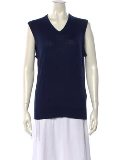 Pre-owned Neiman Marcus Cashmere V-neck Sweater In Blue