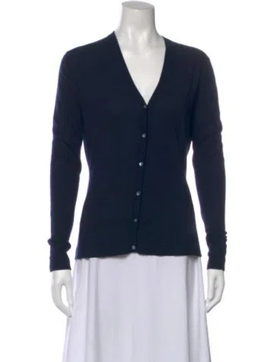 Pre-owned Neiman Marcus Cashmere V-neck Sweater In Blue