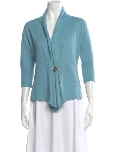 Pre-owned Neiman Marcus Cashmere V-neck Sweater In Blue
