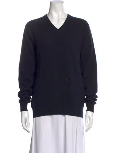 Pre-owned Neiman Marcus Cashmere V-neck Sweater In Blue
