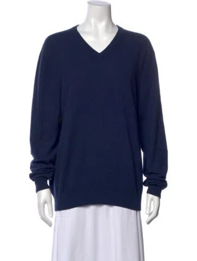 Pre-owned Neiman Marcus Cashmere V-neck Sweater In Blue