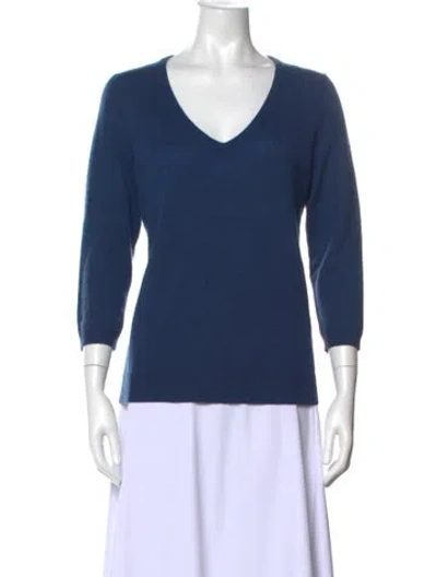 Pre-owned Neiman Marcus Cashmere V-neck Sweater In Blue