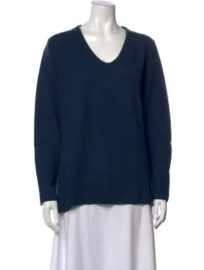 Pre-owned Neiman Marcus Cashmere V-neck Sweater In Blue