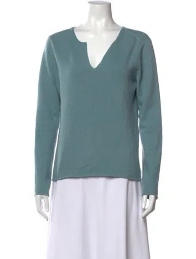 Pre-owned Neiman Marcus Cashmere V-neck Sweater In Blue