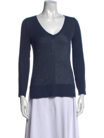 Pre-owned Neiman Marcus Cashmere V-neck Sweater In Blue
