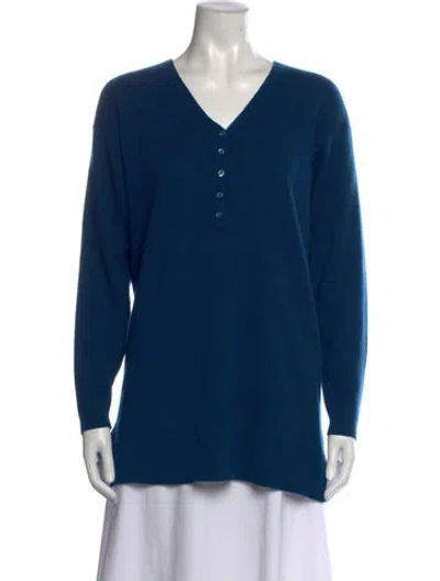 Pre-owned Neiman Marcus Cashmere V-neck Sweater In Blue