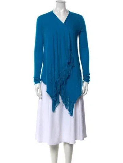 Pre-owned Neiman Marcus Cashmere V-neck Sweater In Blue