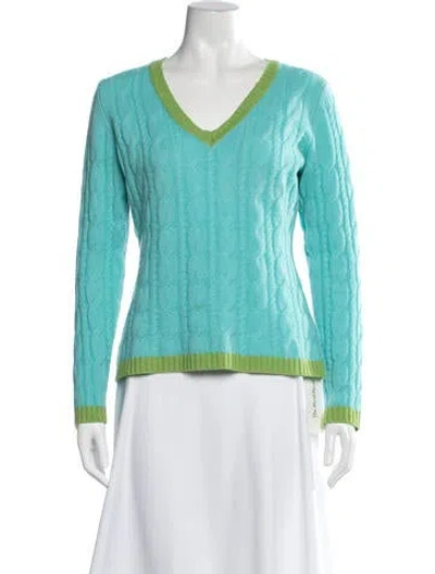 Pre-owned Neiman Marcus Cashmere V-neck Sweater In Blue
