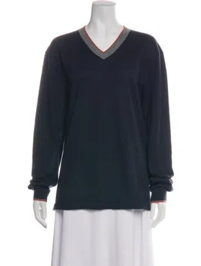 Pre-owned Neiman Marcus Cashmere V-neck Sweater In Blue
