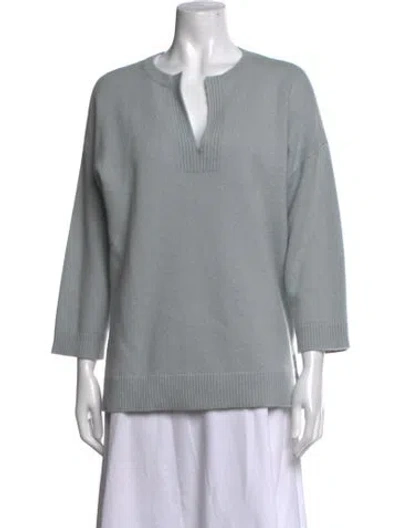 Pre-owned Neiman Marcus Cashmere V-neck Sweater In Blue