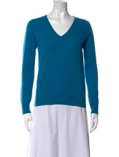 Pre-owned Neiman Marcus Cashmere V-neck Sweater In Blue