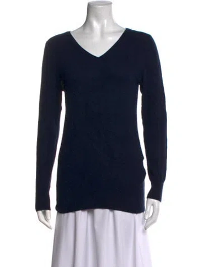 Pre-owned Neiman Marcus Cashmere V-neck Sweater In Blue