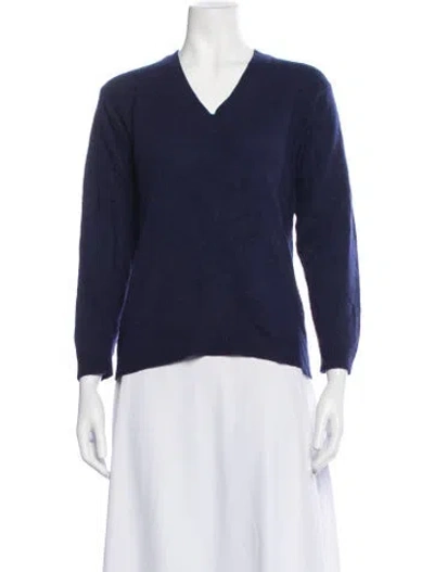 Pre-owned Neiman Marcus Cashmere V-neck Sweater In Blue