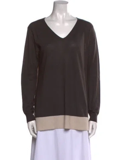 Pre-owned Neiman Marcus Cashmere V-neck Sweater In Brown