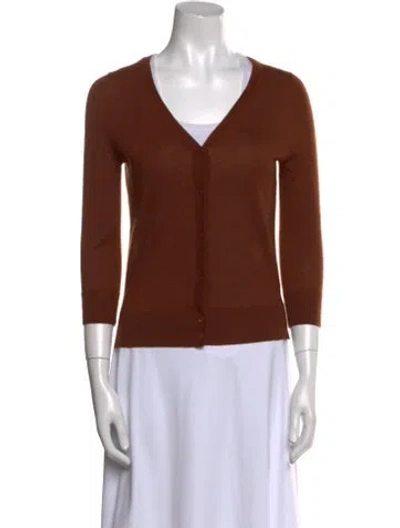Pre-owned Neiman Marcus Cashmere V-neck Sweater In Brown